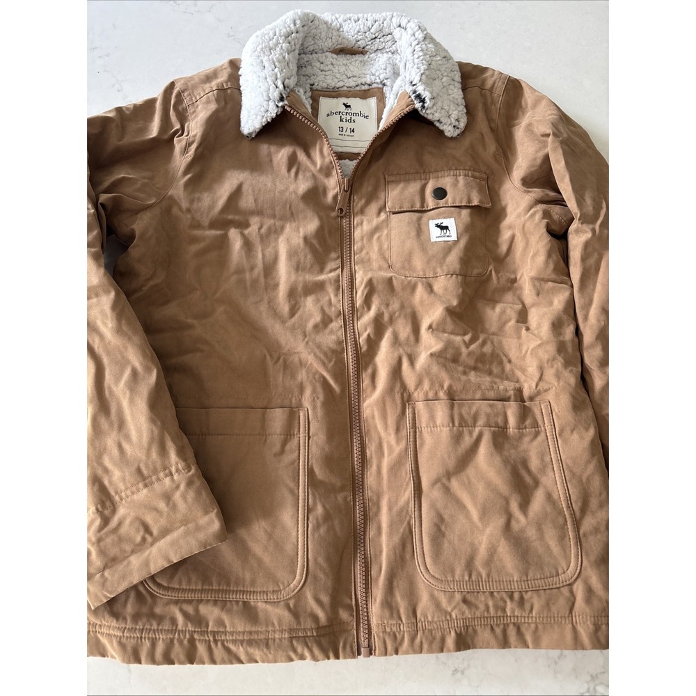 Abercrombie Kids SHERPA LINED Utility Military Flight Jacket 13/14 Barn Coat Tan